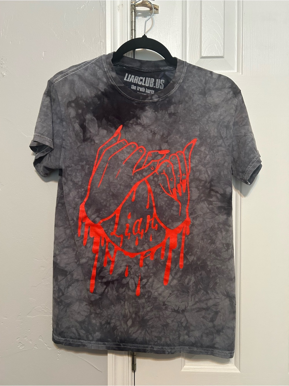 Women's Charcoal Tie-Dye Short Sleeve Tee with Red Graphic